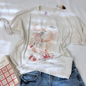 jerzees vintage tee | size m | cream oversized tee w hand-painted design
